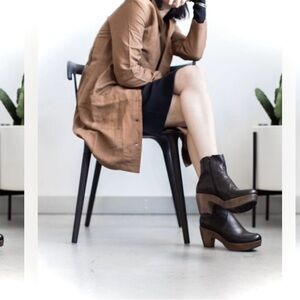 COCLICO | 7.5 / 38 | Pino Cocli Black Leather Zip Wood Clog Platform Booties